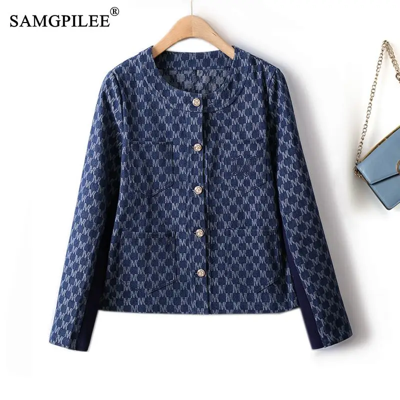 

Женская короткая джинсовая куртка в клетку, в стиле ретро