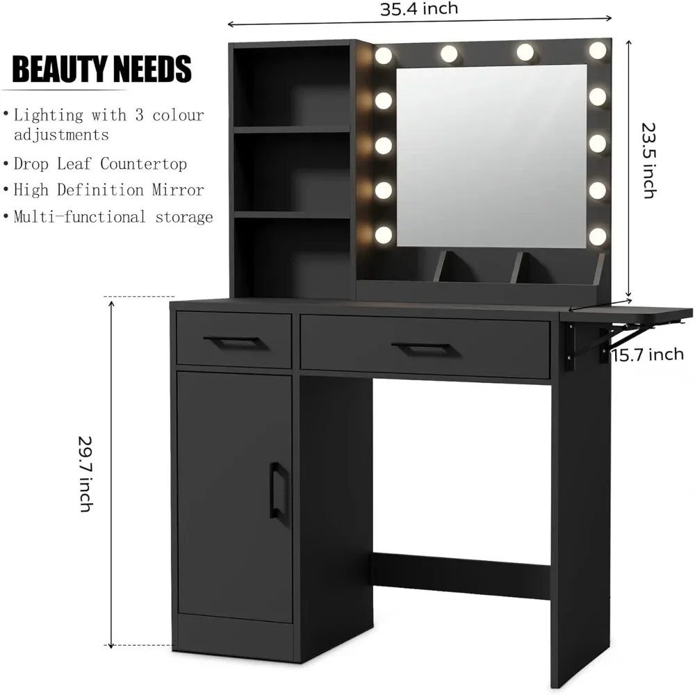 Une coiffeuse avec tiroirs et un espace de rangement solutionségant pour chambreà coucher miroir lumières Германия 3 étagères