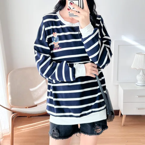 Полосатая одежда для беременных, толстовка для кормления, весенне-осенний удобный топ для кормления грудью для беременных женщин
