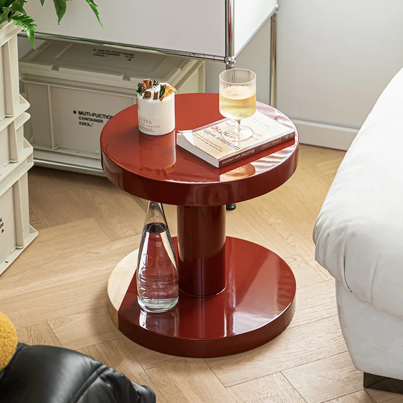 

Wuli Medieval Round Small Coffee Table Solid Wood Sofa Side Racks Shooting Props Ins Style Designer Round Table
