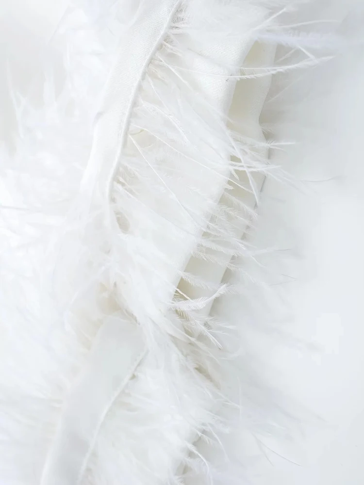 PAILETE Women 2023 fashion with feathers straight blazer coat vintage long sleeve flap pockets female outerwear chic veste femme