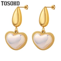 tofflo stainless steel jewelry heart shaped pearl pendant earrings female elegant earrings bsf095