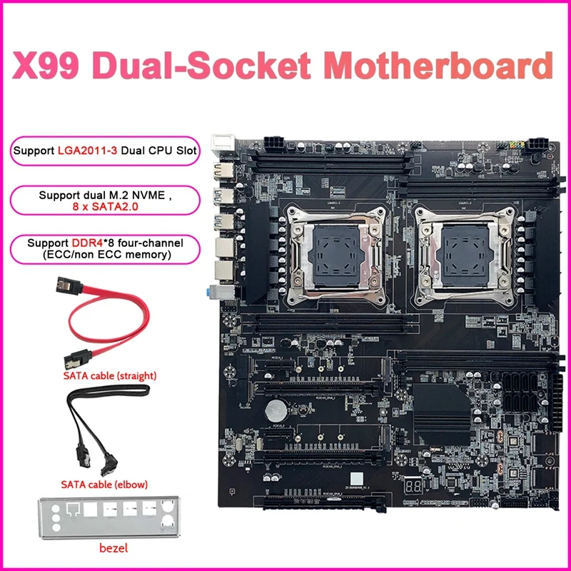 

Материнская плата X99 с двумя разъемами с 2 кабелями XSATA + перегородка LGA2011-3 двойной процессор DDR4 ECC ОЗУ слот 8XSATA2.0 E-ATX материнская плата