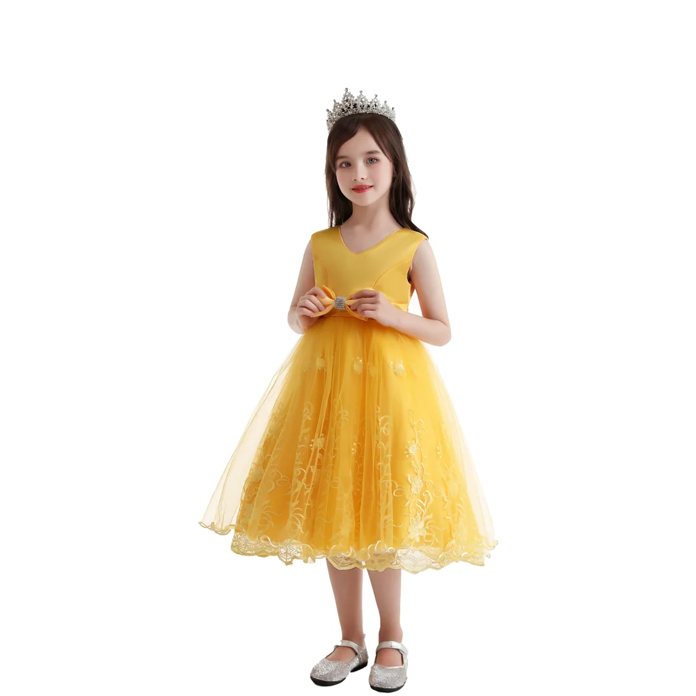 

Girls Children Lace Dress 2022 Summer New Children's Dress Dress Dress Princess Slim V-Neck Embroidered Bow Ball Party Birthday