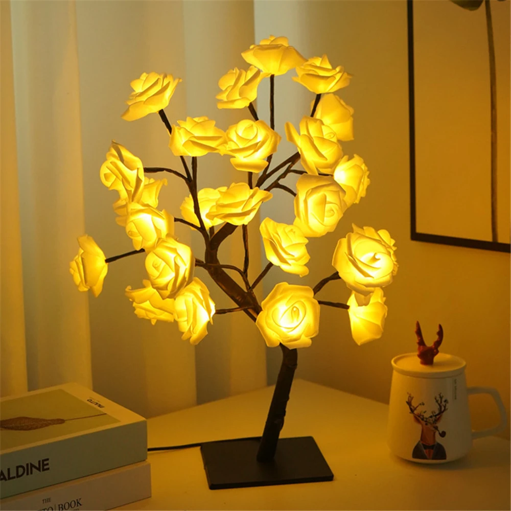 

LED Table Lamp Rose Flower Tree Lights USB Fairy Maple Leaf Night Light for Home Party Xmas Christmas Wedding Bedroom Decoration