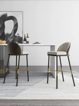 Bar chair modern simple iron art Nordic household backrest high stool light luxury bar chair bar stool high-end club