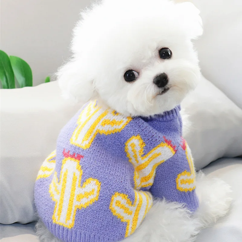 

Свитер С КАКТУСОМ, одежда для домашних животных, свитшот, модная одежда для собак, маленький симпатичный принт чихуахуа, Осень-зима, фиолето...