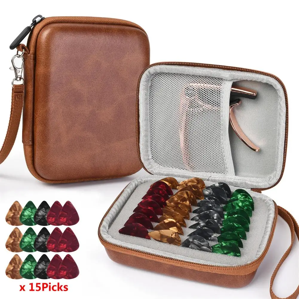 

Guitar Pick Storage Box Large Capacity Bag Picks Strings Capos Guitar Accessories Organized Holder Case with Picks / Hand Strap