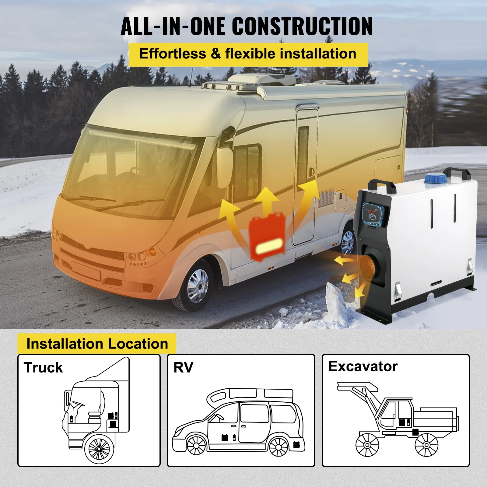 VEVOR 8KW Car Heater 12V Diesel Air Heater LCD Switch Cab Heating Boat Yacht RV Truck Bus Motorhomes Caravans Van Parking Heater
