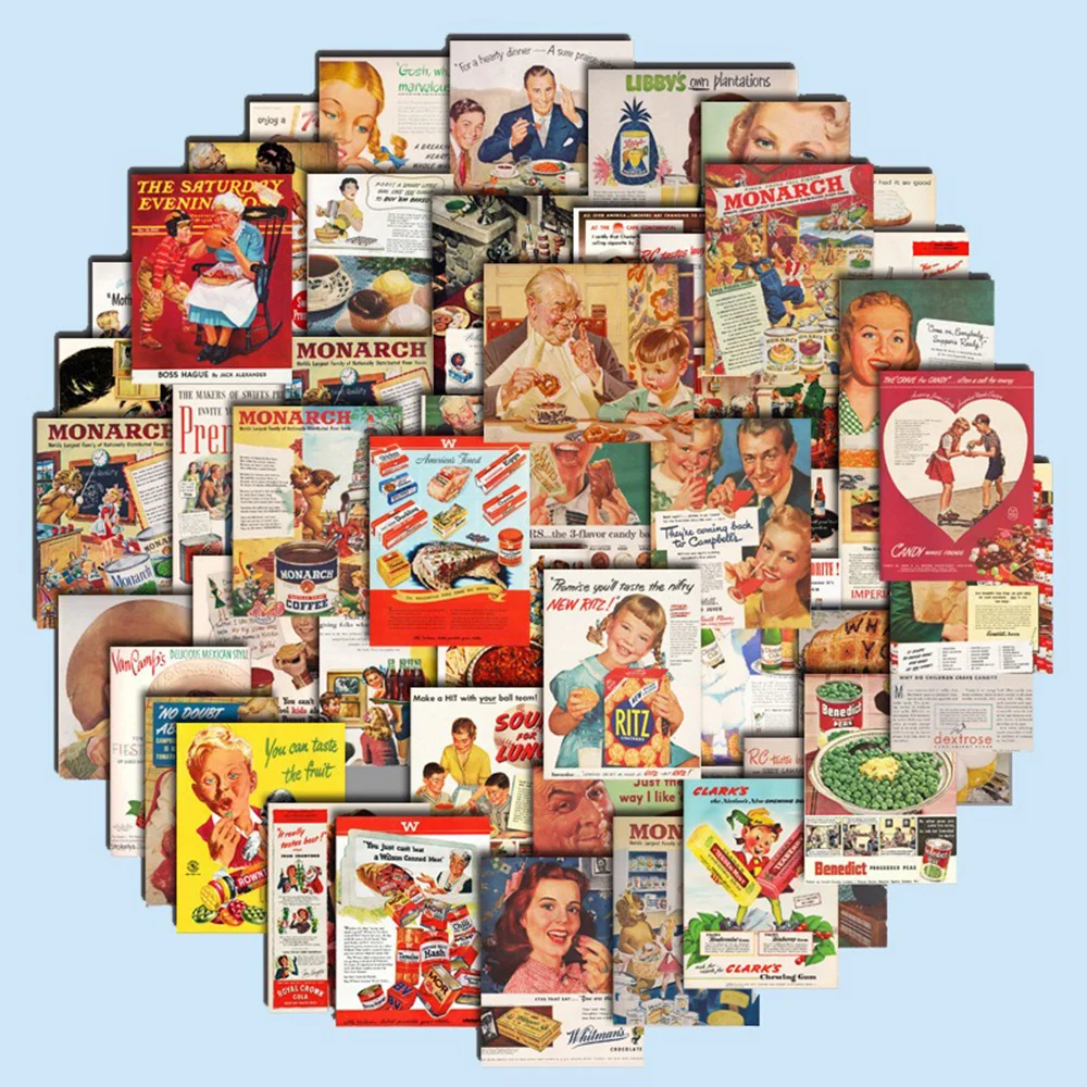

10/30/50/100PCS Vintage Poster Magazine Food Sticker DIY Phone Laptop Luggage Skateboard Graffiti Decals Fun for Kid
