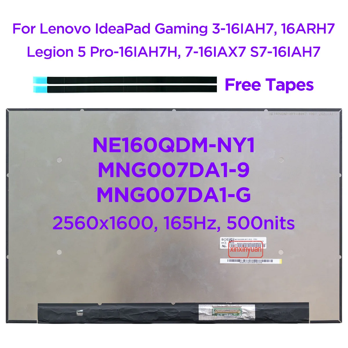 16, 0 QHD + 2K 165Hz LCD Screen NE160QDM-NY1  ideapad Gaming 3-16IAH7 3-16ARH7 Legion 5 MNG007DA1-9 40pin