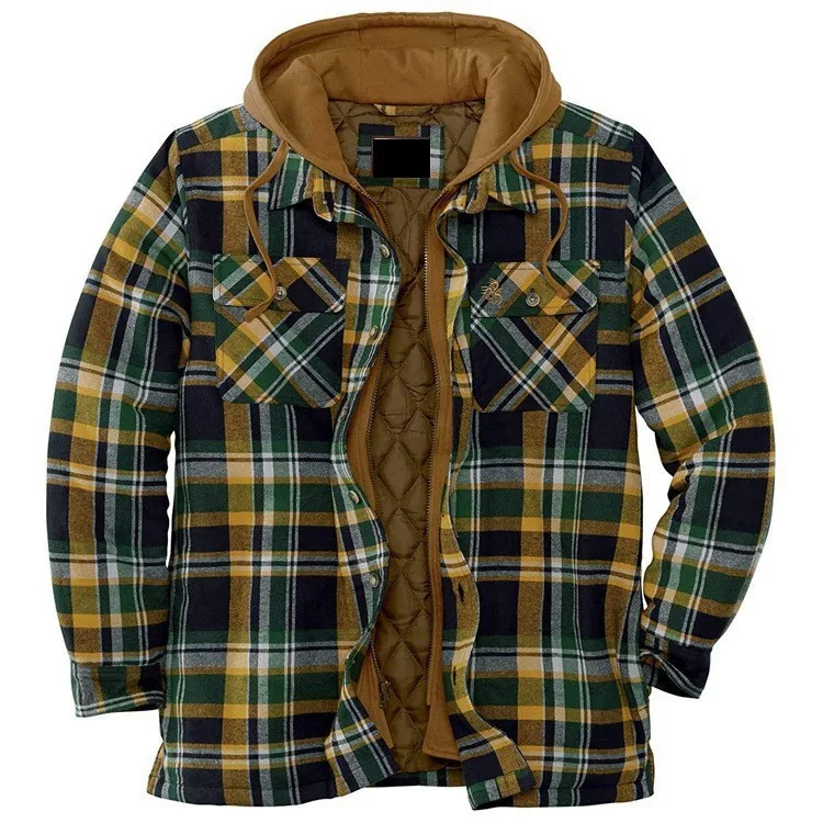 Men's Winter 2022 Europe and The United States Heavy Cotton Plaid Long-sleeved Hooded Jacket Jacket