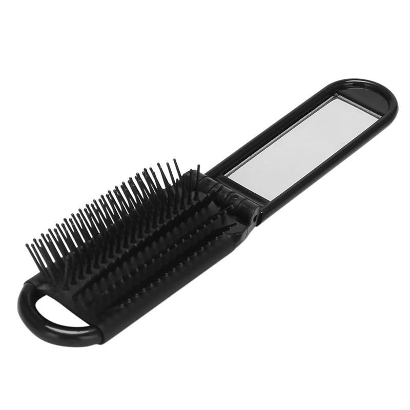 

Portable Travel Folding Hair Brush With Mirror Compact Pocket Size Comb