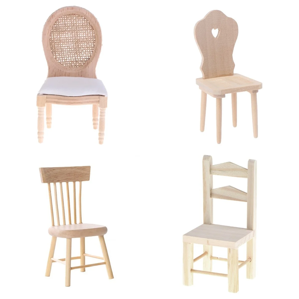 

1Pc 1/12 Dolls Miniature Furniture Wooden Unpainted Dining Chair For Dollhouse Decor