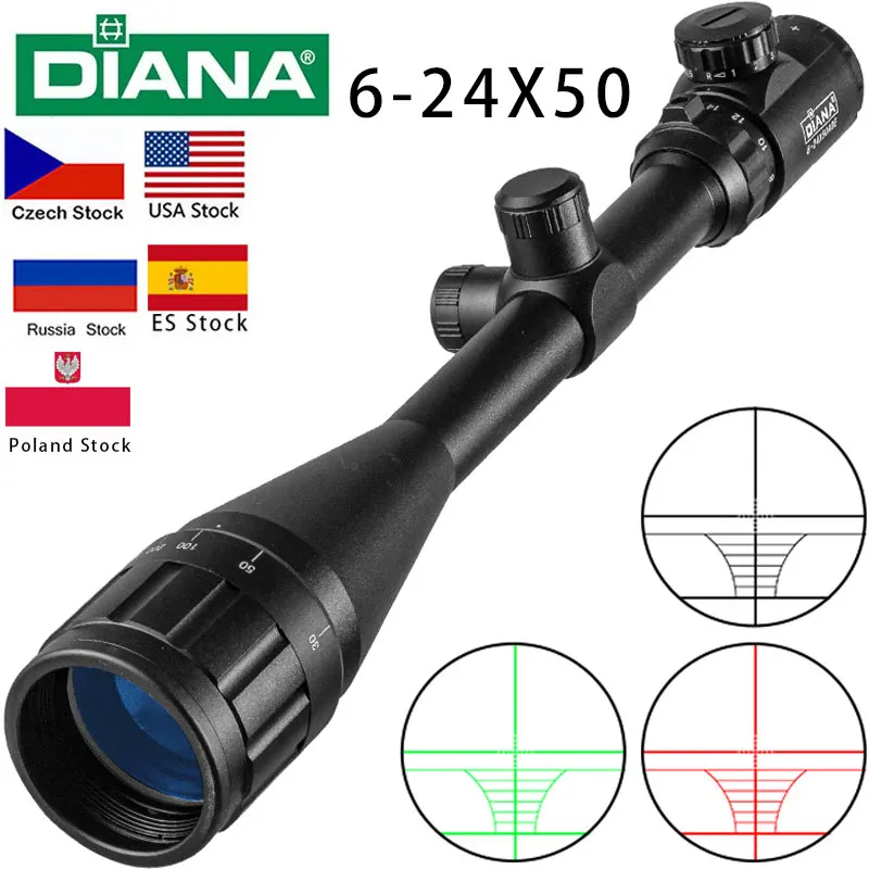 DIANA 6-24x50 AOE Tactics Rifle Scope Green red dot light Sniper Gear Hunting Optical sight Spotting scope for rifle hunting