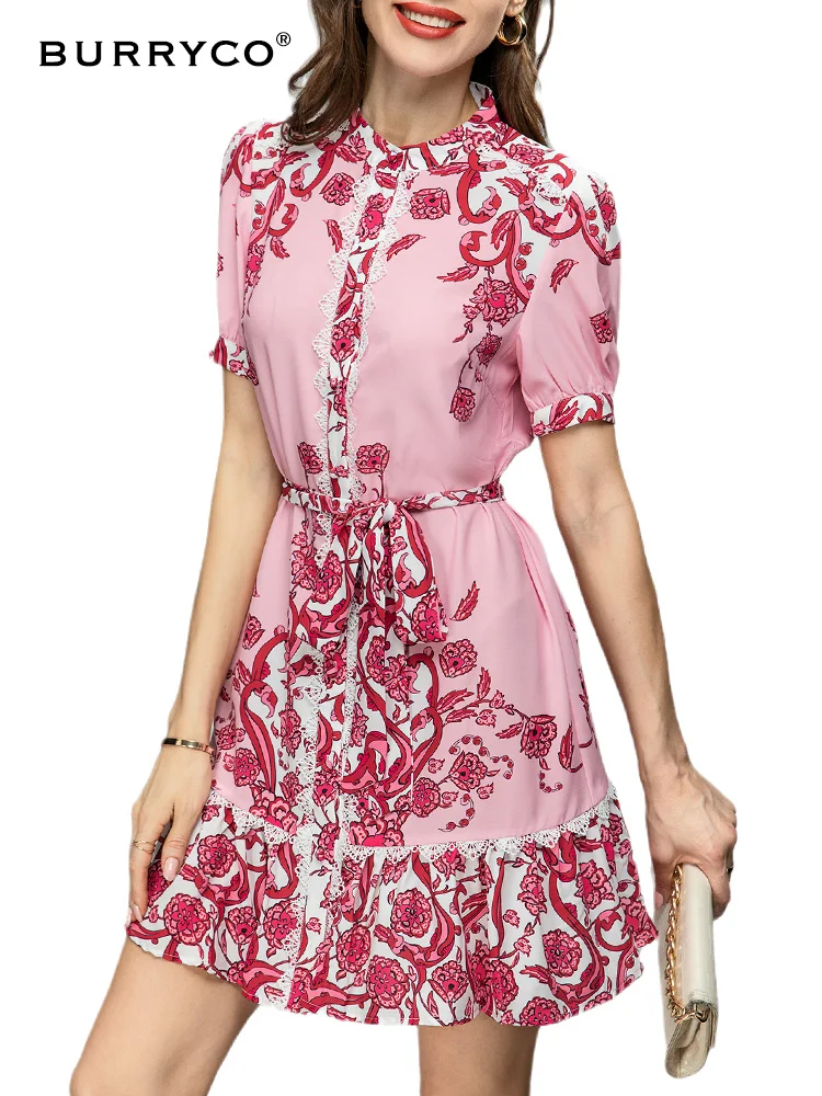 

Женское платье с коротким рукавом BURRYCO, летнее роскошное модное платье с принтом и оборками на шнуровке, новинка 2023