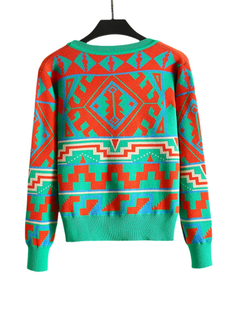 Женский винтажный жаккардовый Кардиган с длинным рукавом