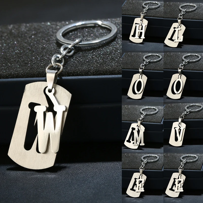 

26 Letters Keychain New Silver Color Zinc Alloy Men Women Art Alphabet Car Key Chain Cute Key Ring Holder Bags Backpack Pendant
