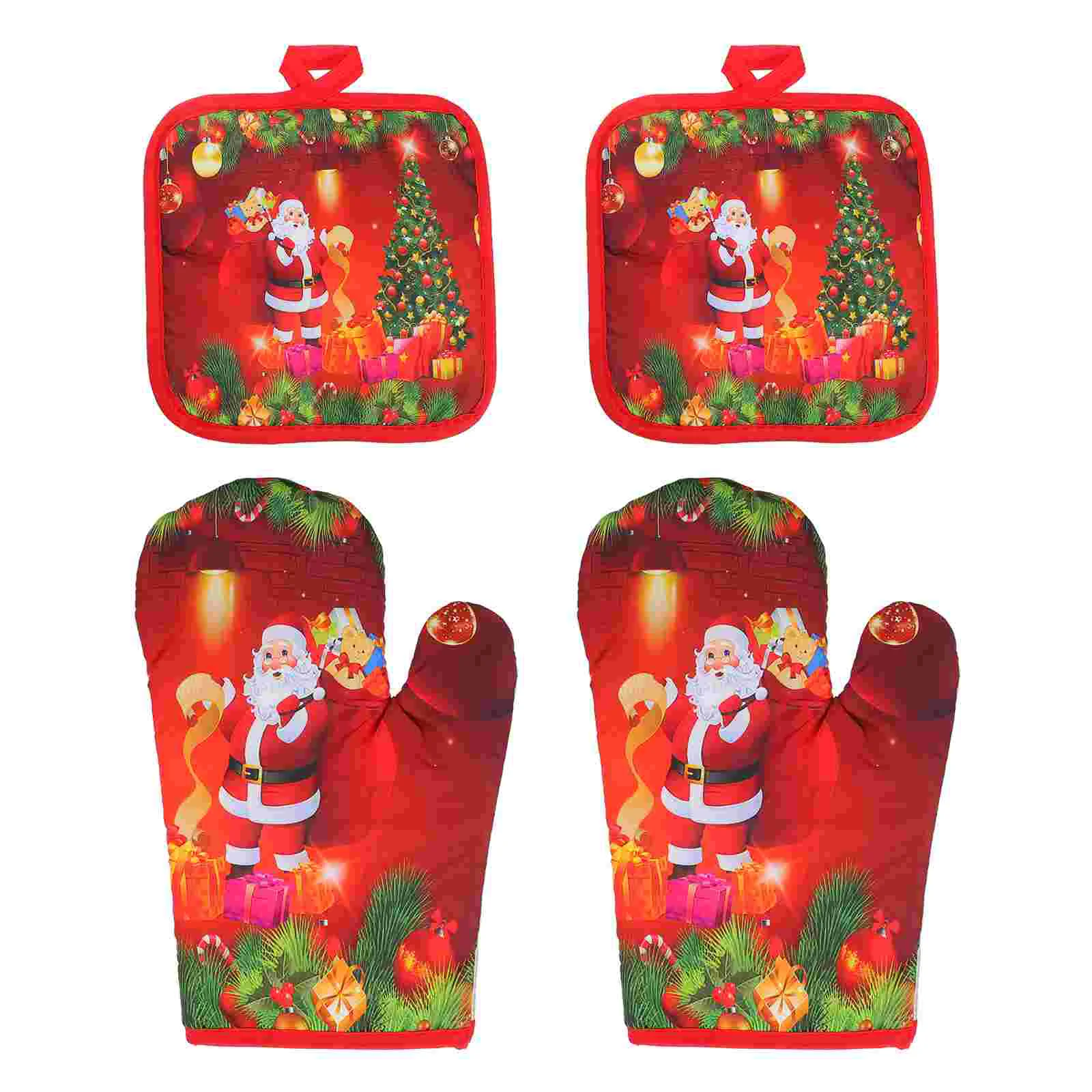 

Oven Mitts Potholderskitchen Holder Christmas Heat Resistant Cooking Mitt Holiday Hot Gloves Cotton Set Mittens Setsglove Cute