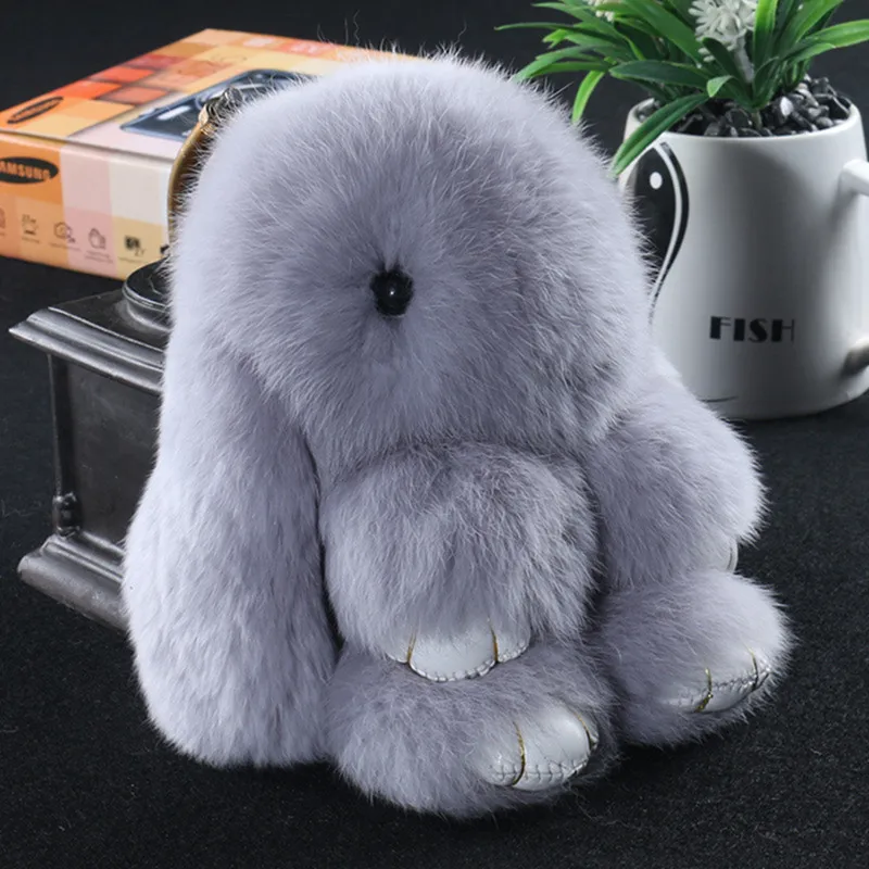 

15cm Cute Pluff Bunny Keychain Rex Genuine Rabbit Fur Key Chains For Women Bag Toys Doll Fluffy Pom Pom Lovely Pompom Keyring