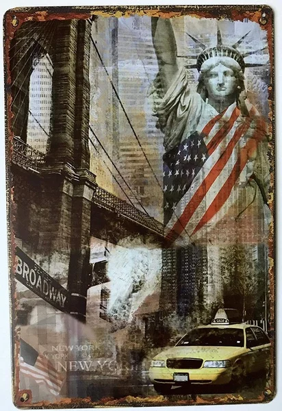 

Винтажная Статуя Свободы Бруклинский мост Нью-Йорк