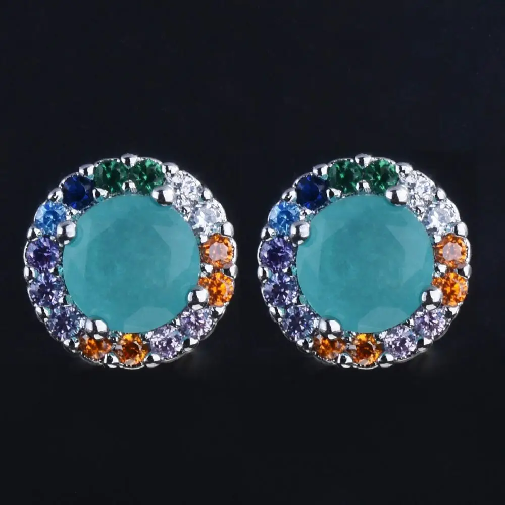 

HOYON 18K White Gold Color Fashion ful ful Zircon Earrings Classic Style Paraiba Gemstone Earrings Jewelry for women gift