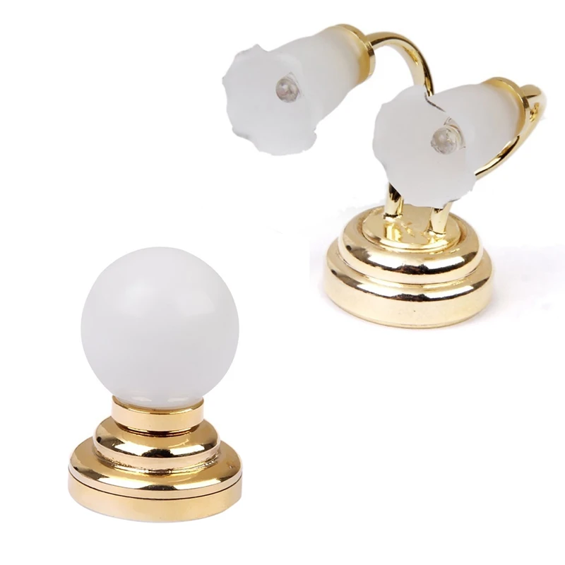 

2 шт. 1:12 миниатюрный светодиодный настенный мини-светильник для кукольного домика с двойной головкой, золотистый и белый