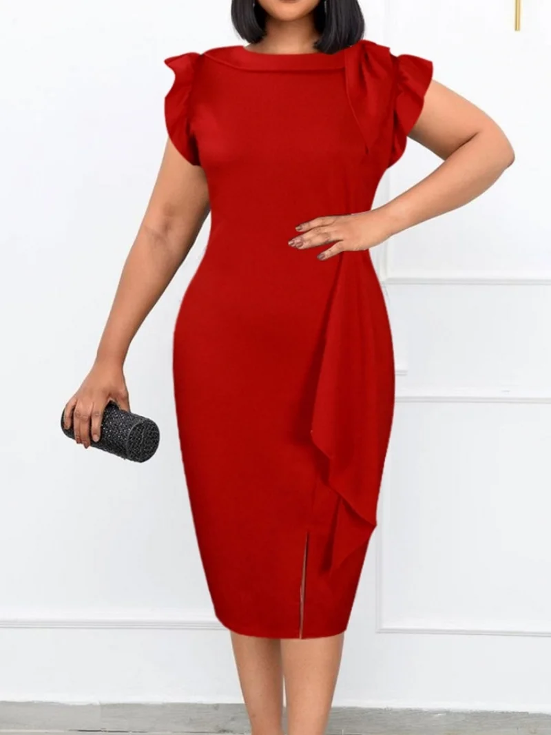 

African Dresses For Women Spring Autumn Africa Clothing Short Sleeve Dress Sexy O-Neck Perspective Slim Dress Office Lady Party
