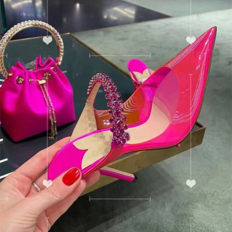 Star style Crystal Clear Soft PVC Women Pumps Fashion Mary Janes High heels Female Mules Spring Summer Party Prom Slides Shoes