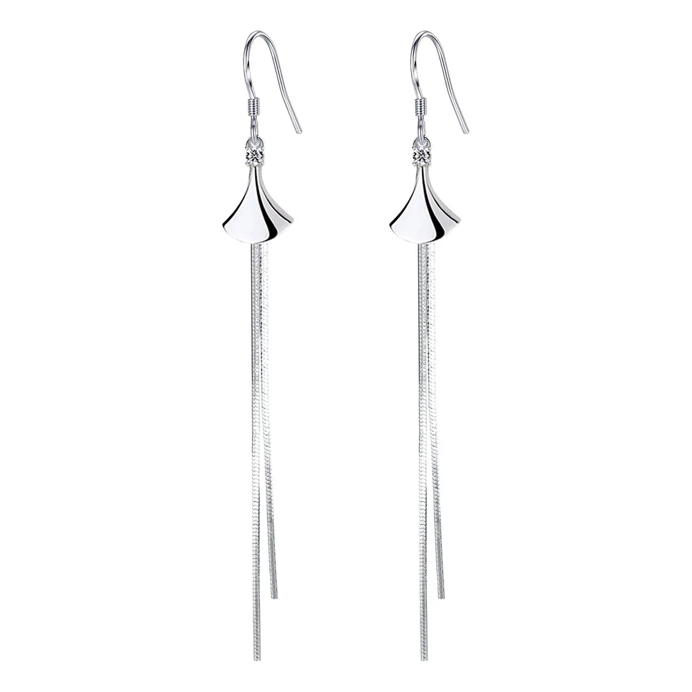 

Silver Jewelry Temperament Small Skirt Medium Length Earrings Female Simple Fashion Tassel Mori Lady Ear Jewelry Vintage