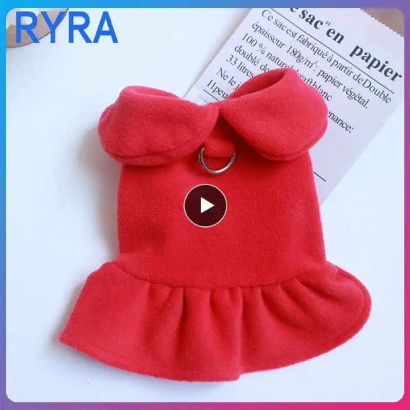 

Extremely Sweet Pet Clothing Red Dogs Clothes Connect The Traction Rope For Easy Travel Soft And Warm Puppy Dress Dog Dress Pink