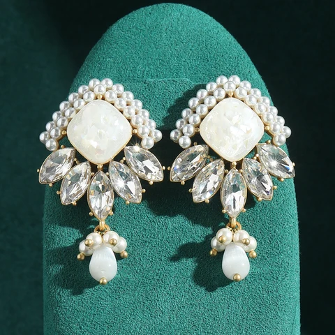 Сережки-капельки LOVE GREEN LIVE GREEN из меди с белым кристаллом и опалом