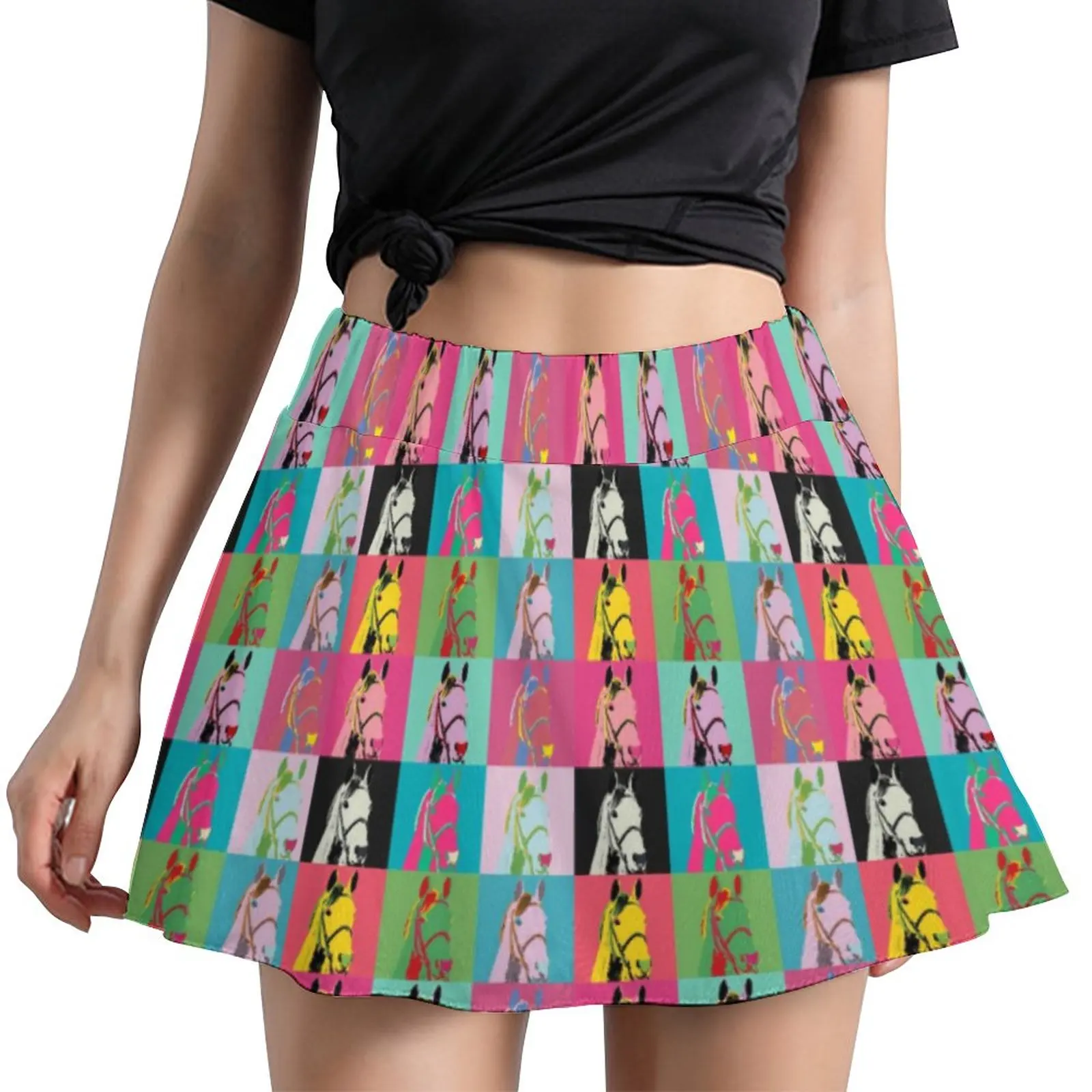 

Разноцветная юбка с рисунком лошадей, Женская Повседневная мини-юбка Y2K для гонок с секретными лошадьми, Женская мини-юбка с рисунком, подар...
