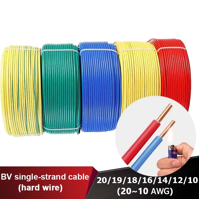 

30AWG ~ 10AWG BV 0.06mm ~ 6mm Square Single Strand Single Core Hard Line PVC Insulated Electric Wire Electronic Cable Copper