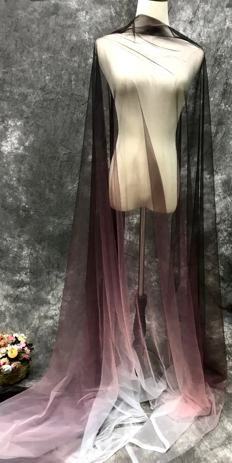 

Super Fairy Black Pink High-end Gradient Color Soft Mesh Fabric Transparent Dress Fabric Clothing Designer Fabrics