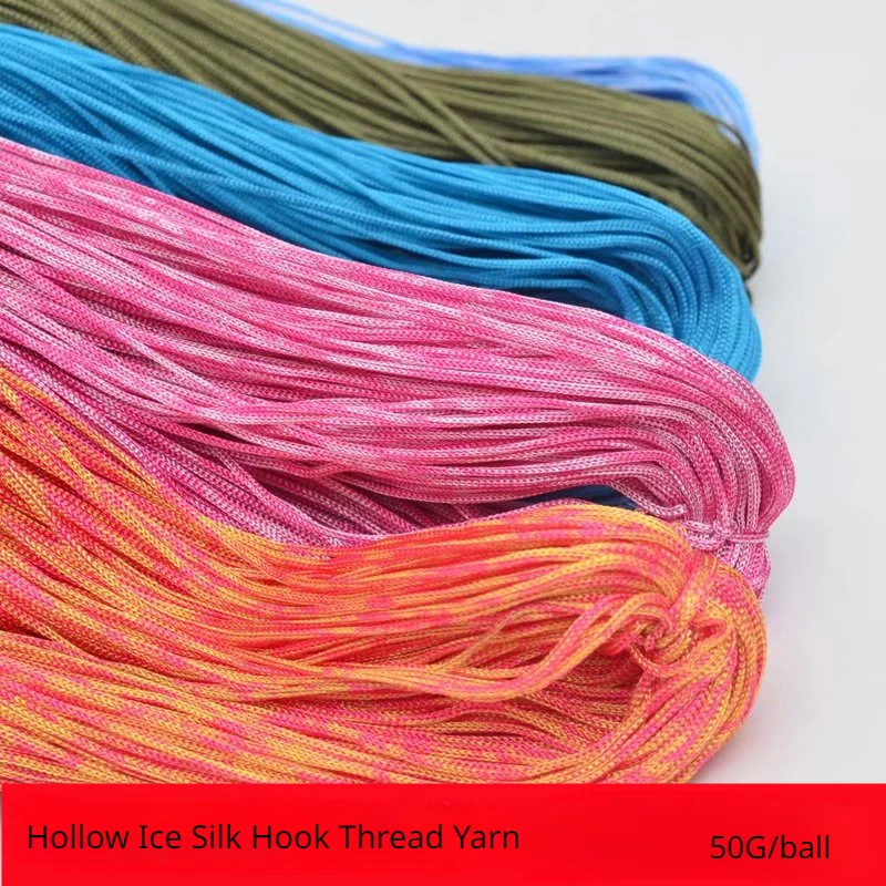 

50G Hollow Ice Silk Hook Thread Yarn Trapillo Para Tejer Crochet Diy Raffia Yarn Lace 1mm Thread Alison Mae Laine Macrame Cord