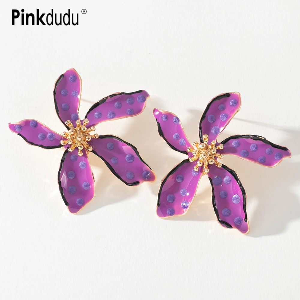 

Pinkdudu Fashion New Painting Big Flower Stud Earrings Exaggerated Simple Irregular Petal Earring for Women Jewelry PD1081