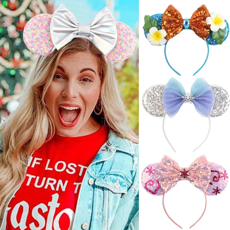 

Disney Mouse Ears Headband Women Festival Hairband Sequins Bow Kids Party Cosplay Popular Character Girls Hair Accessories gift