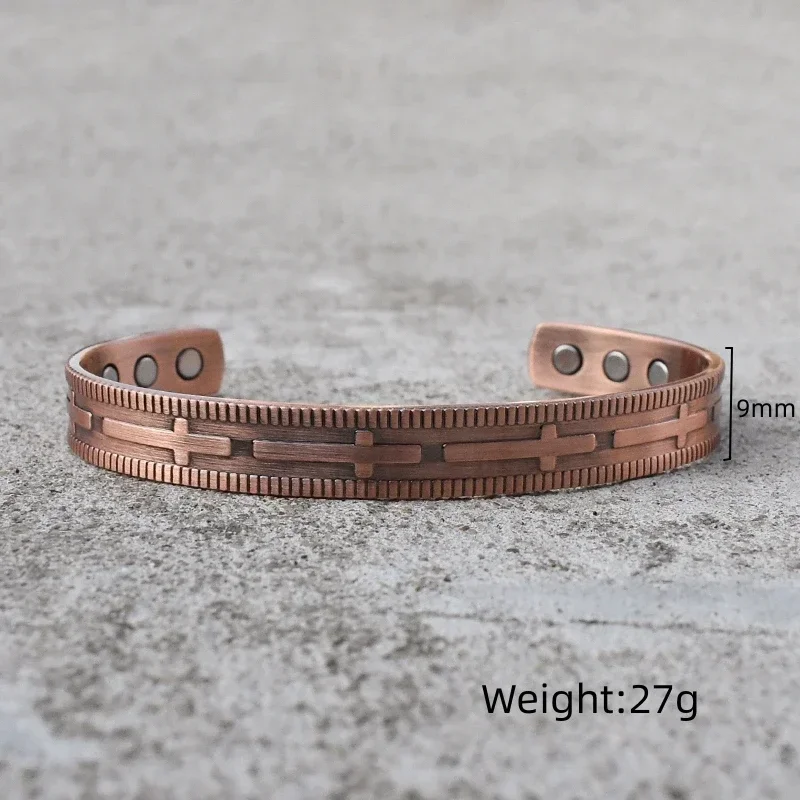 z czystej miedzi Bransoletki dla mężczyzn Kobiety Regulowany mankiet Krzyż Magnetyczne bransoletki Zapalenie stawów Zdrowie Wysoki magnes