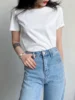 2022 Soft Mulberry Silk Cotton T-shirts Womens Loose Round Neck Short Sleeve Woman T-shirts Solid Color Summer Tops High Quality 4