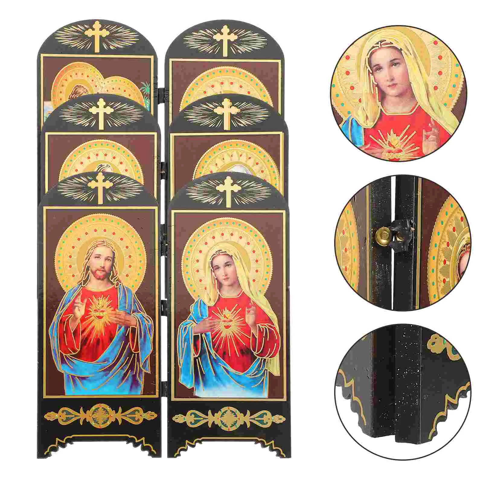 

Virgin Mary Ornament Desktop Decoration Statue Wooden Plaque Classic Board Home Shelf Office Table