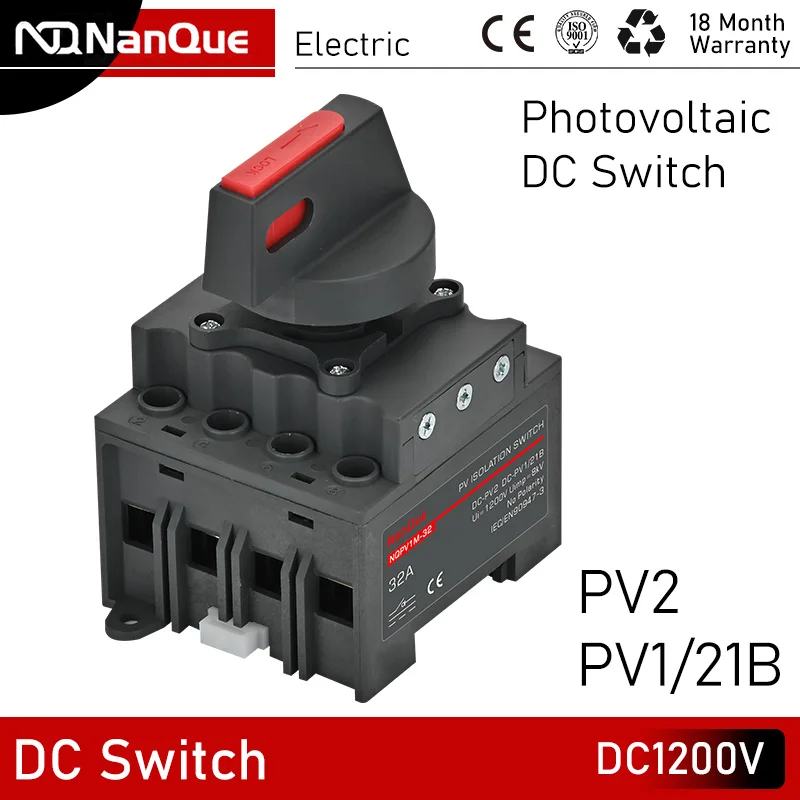 

Photovoltaic isolating switch DC1200V DC1000V DC500V 16A 32Amp PV Solar Panel Switch Emergency Power Off New Energy PV1 PV2