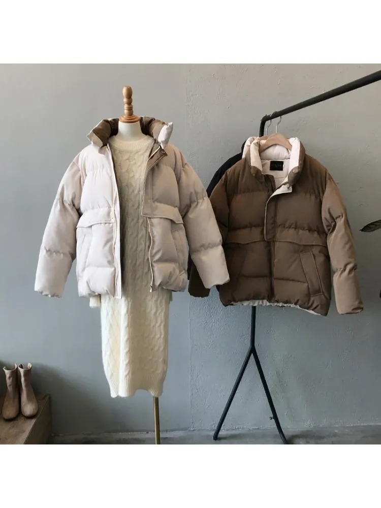 2022 Winter Casual Padded Short Black Thick Parkas Women Korean Version Of Loose Stand Collar Bread Clothing Jacket Warm Coats