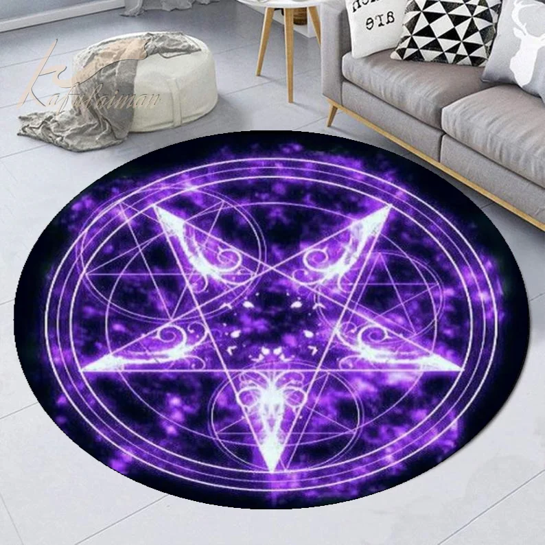 Red Sigil of Baphomet and Lucifer Premium Round Rug Personalized Rug Housewarming Gift Family Welcome Mat Funny Personalized Rug