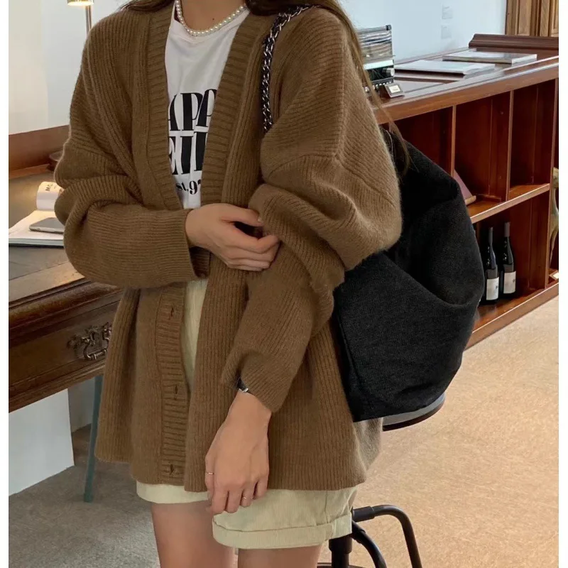 

Single-breasted Vintage Fashion Casual Knitted Cardigan Women's Autumn Winter 2023 New Loose Sweater Jacket Women