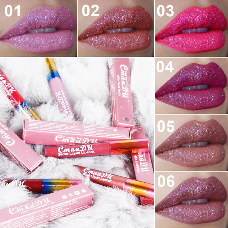

Sdotter glitter flip lip gloss velvet matte lip tint 6 colors waterproof long lasting diamond flash shimmer liquid lipstick
