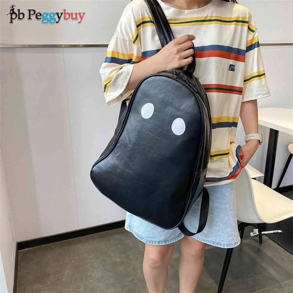 

Halloween Ghost College Backpacks Women Men Harajuku Shoulder Backpack PU Leather Student Knapsack Japanese Small School Bags