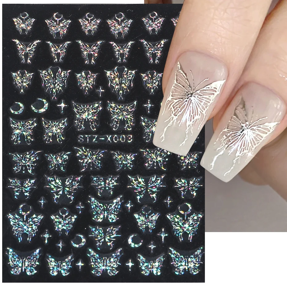 

Laser Butterfly Stickers For Nails Holographic Snake Dragon Heart Star Moon Adhesive Sliders 3D Nail Art Decal Decoration LASTZX