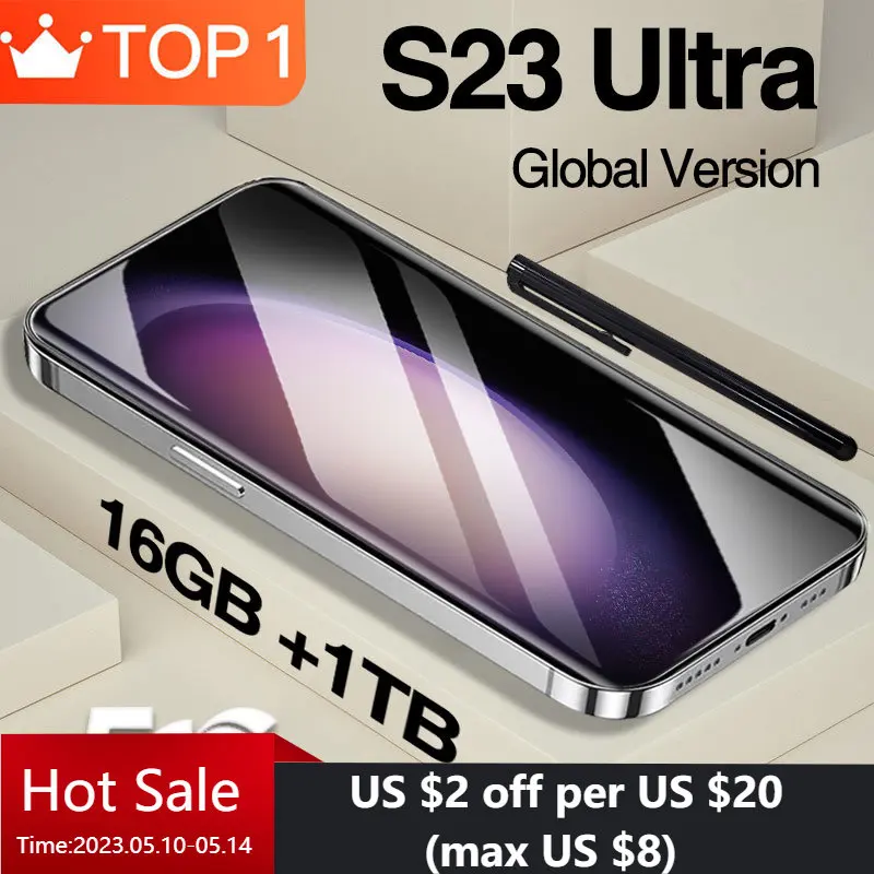 

New S23 Ultra Smartphone 6.8" Full Screen Cell Phone Snapdragon 8 Gen2 6800mAh Battery 4G 5G Mobile Phones Global Version