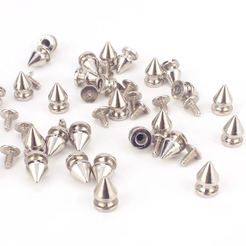 50 шт./лот 8*13 мм серебряные острые сверху винтовые шипы в стиле панк-рок пули